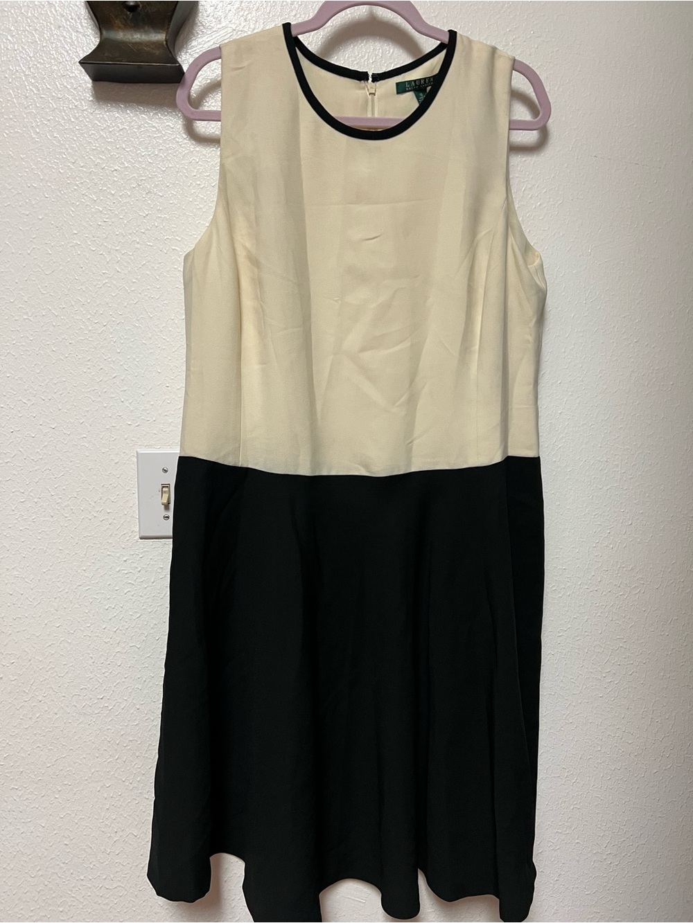 Ralph Lauren Cream and Black Sleeveless Colorblock Midi Dress